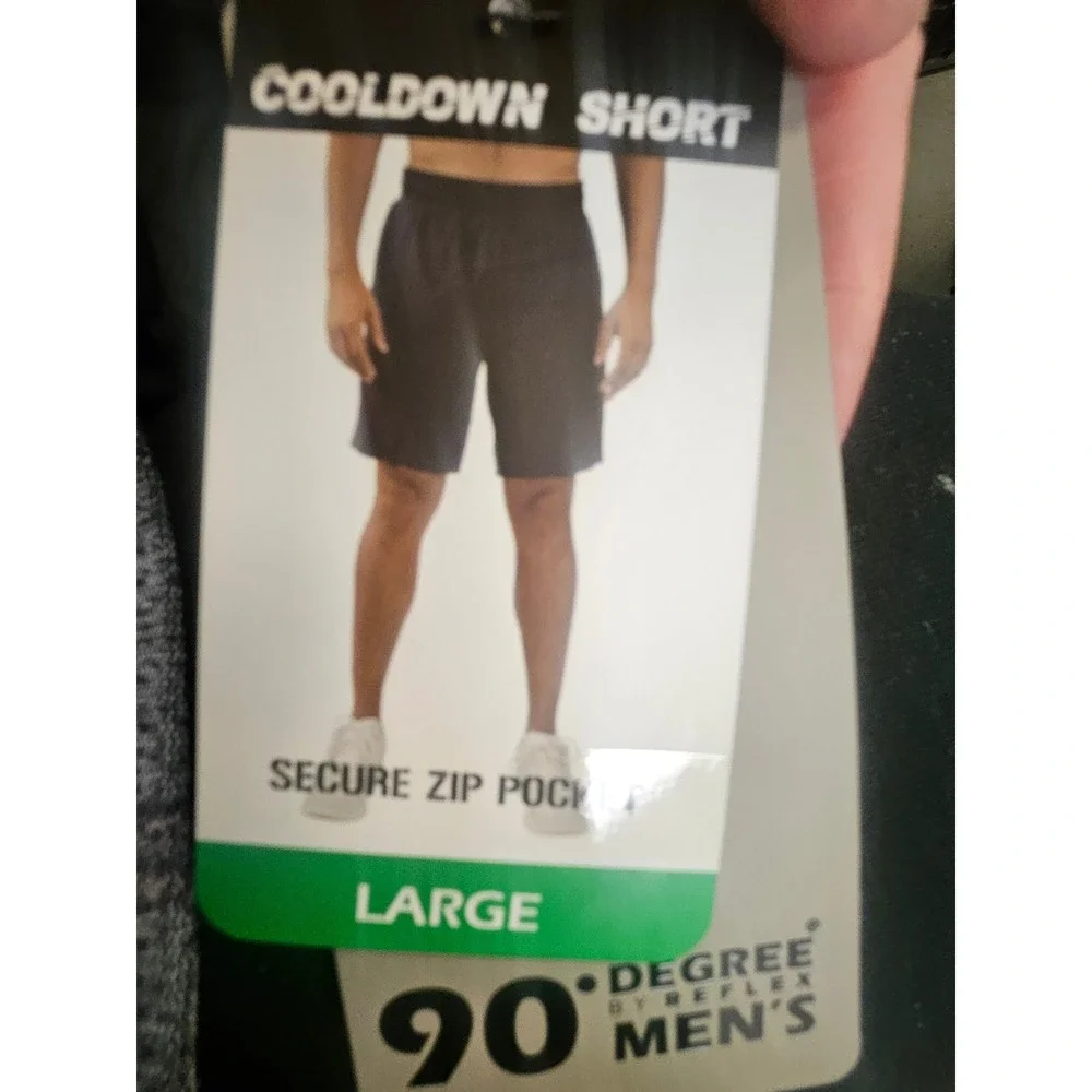 90 Degree by Reflex Mens Cooldown Shorts Black Large Secure Zip Pocket NEW